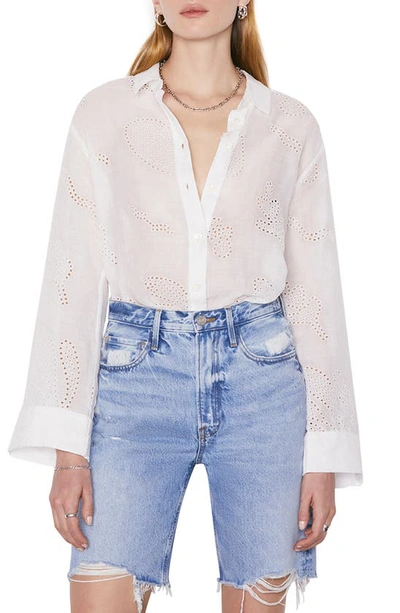 Frame Embroidered Eyelet Button-up Shirt In Blanc