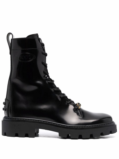 Tod's Shiny Leather Boots In Black