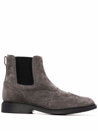 Hogan Leather Chelsea Boots In Grey