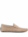 Tod's Mens Beige Suede Loafers In Grey