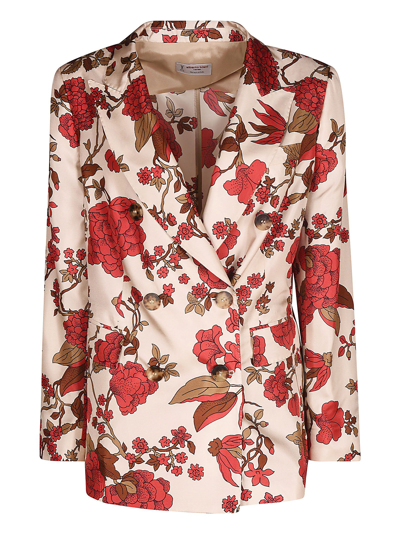Alberto Biani Floral Print Double-breasted Dinner Jacket In Beige