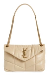 Saint Laurent Lou Puffer Small Ysl Shoulder Bag In Quilted Leather In Avorio
