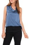 Vince Camuto Hammered Satin Sleeveless Cowl Neck Top In Dusty Blue