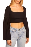Susana Monaco Bell Sleeve Square Neck Crop Top In Black