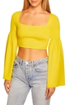 Susana Monaco Bell Sleeve Square Neck Crop Top In Endive