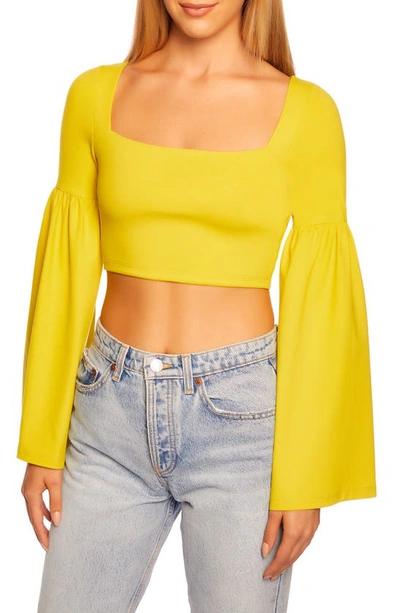 Susana Monaco Bell Sleeve Square Neck Crop Top In Endive