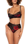 Mapalé Mapale Floral Lace Trim Underwire Bra & Panties Set In Black Flower