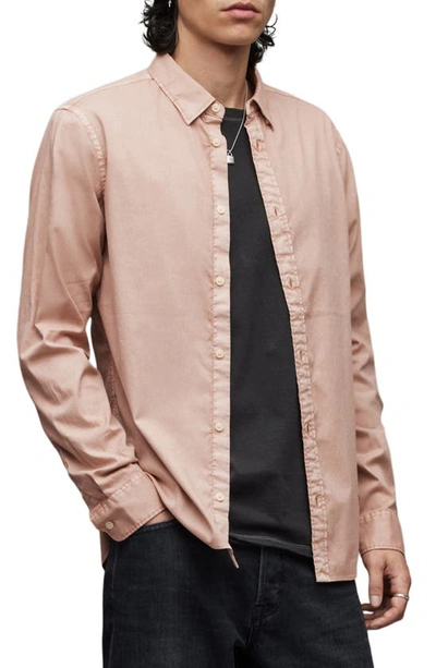 Allsaints Hawthorne Slim Fit Stretch Cotton Button-up Shirt In Clay Pink