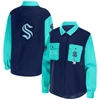 Wear By Erin Andrews Women's  Deep Sea Blue, Light Blue Seattle Kraken Colorblock Button-up Shirt Jac In Navy