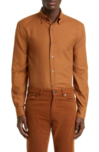 Zegna Cotton & Cashmere Button-up Shirt In Vicuna