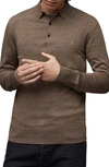 Allsaints Mode Long Sleeve Wool Polo In Light Coco Brown Marl