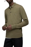 Allsaints Mode Long Sleeve Wool Polo In Olive Green Marl