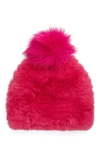 Jocelyn Faux-fur Knit Beanie W/ Pompom In Pink