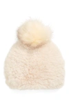 Jocelyn Faux Fur Beanie With Pom In Ivory