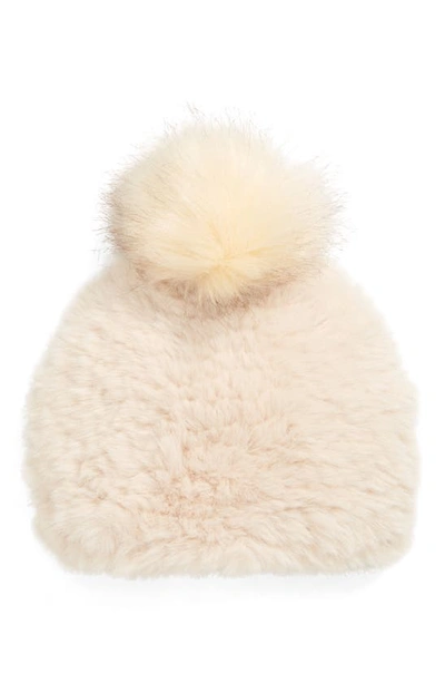 Jocelyn Faux Fur Beanie With Pom In Ivory