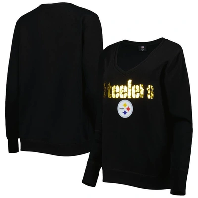 Cuce Black Pittsburgh Steelers Sequin Logo V-neck Pullover Sweatshirt