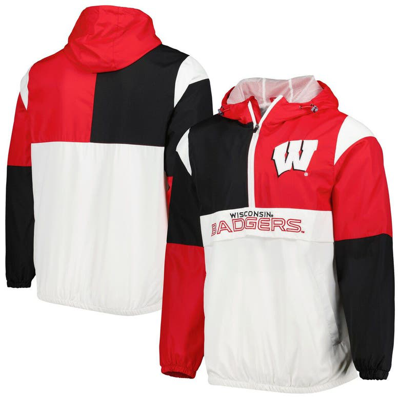 G-iii Sports By Carl Banks White/red Wisconsin Badgers Fair Catch Half-zip Anorak Jacket