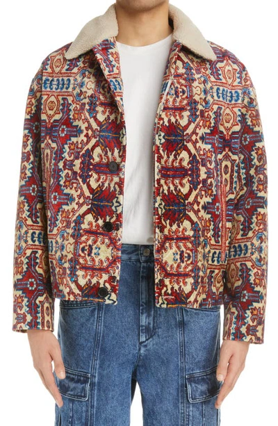 Isabel Marant Gustave Padded Faux Shearling-trimmed Jacquard Coat In Red