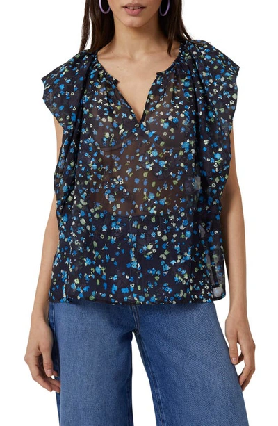 French Connection Ferna Flutter Sleeve Floral Blouse In Black Multi