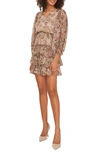 Vince Camuto Paisley Print Metallic Tiered Minidress In French Roast