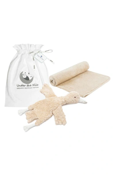 Under The Nile Babies' Goose Faux Fur Organic Cotton Blanket & Plush Toy Set In Natural