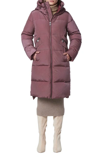 Andrew Marc Palma Shimmer Water Resistant Hooded Down Puffer Jacket In Rose Taupe