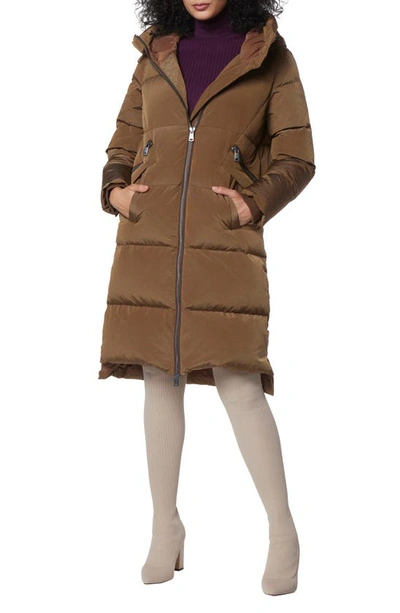 Andrew Marc Palma Shimmer Water Resistant Hooded Down Puffer Jacket In Sepia