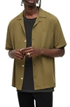 Allsaints Venice Relaxed Fit Short Sleeve Button-up Camp Shirt In Olive Branch