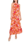 VINCE CAMUTO TIERED FLORAL HALTER NECK MAXI DRESS