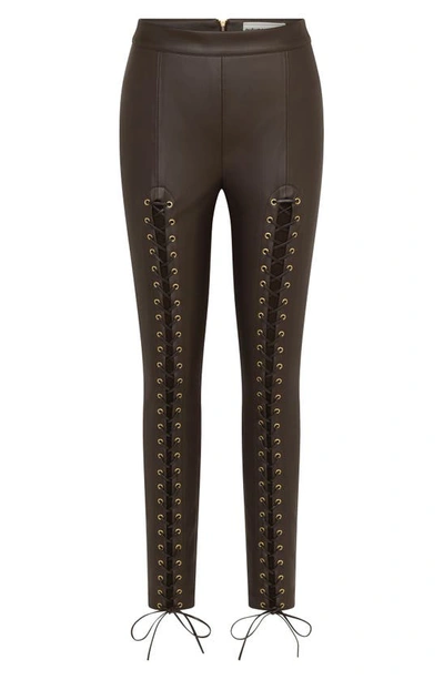 Autumn Adeigbo Emma Lace-up Faux Leather Trousers In Brown Vegan Leather