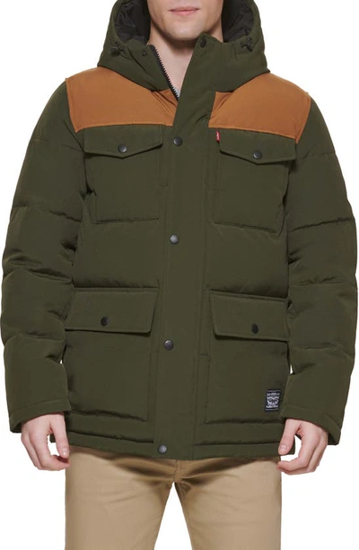 Levi's Arctic Cloth Heavyweight Parka Jacket In Olive Worker Brown Yoke