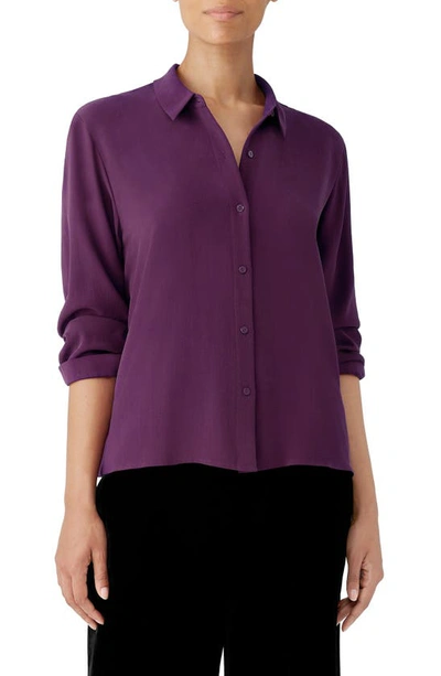 Eileen Fisher Classic Collar Easy Silk Button-up Shirt In Sweet Plum