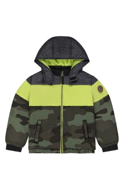 Andy & Evan Kids' Colourblock Hooded Puffer Jacket In Camo