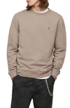 Allsaints Raven Cotton Embroidered Logo Regular Fit Crewneck Sweatshirt In Toasted Brown