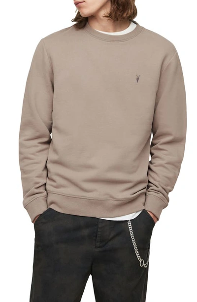 Allsaints Raven Cotton Embroidered Logo Regular Fit Crewneck Sweatshirt In Toasted Brown