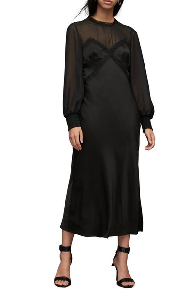 Allsaints Bailey Long Sleeve Mixed Media Dress In Black | ModeSens