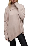 Allsaints Whitby Cashere & Wool Asymmetric Turtleneck Sweater In Pashmina Pink