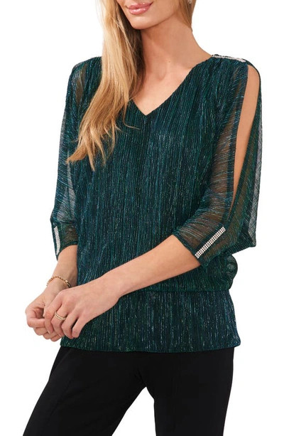 Chaus Metallic Split Sleeve Blouse In Dazzling Jade