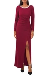 Chaus Crystal Detail Long Sleeve Gown In Majestic Wine