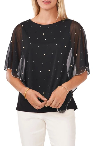 Chaus Beaded Overlay Jersey Top In Black