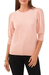 Chaus Beaded Collar Puff Sleeve Sweater In Misty Pink