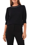 Chaus Beaded Collar Puff Sleeve Sweater In Rich Black