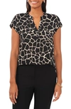Chaus Split Neck Georgette Blouse In Black/ Combo