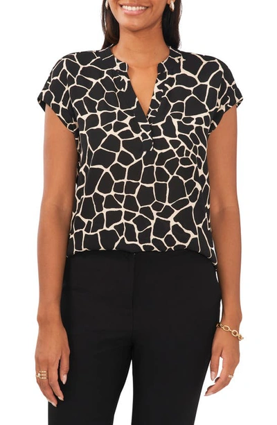 Chaus Split Neck Georgette Blouse In Black/ Combo