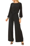 Chaus Rhinestone Cuff Long Sleeve Wide Leg Jumpsuit In Black