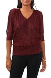 Chaus Metallic V-neck Blouse In Black/ Red