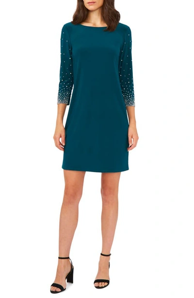 Chaus Beaded Sleeve Sheath Dress In Neo Emerald