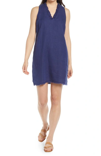 Tommy Bahama Two Palms Ruffle V-neck Linen A-line Dress In Island Navy