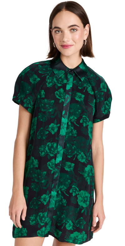 Alice And Olivia Floral Jem Puff-sleeve Shirtdress In Dream Floral Emerald