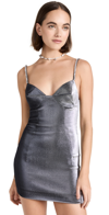 Area Metallic Pyramid Cup Crystal-strap Mini Dress